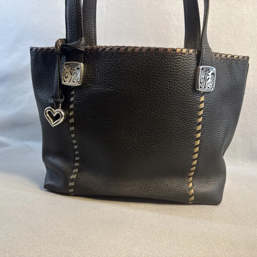 Vintage Brighton Purse, Leather, Black, Silver Accents, Tippi Laced Tote